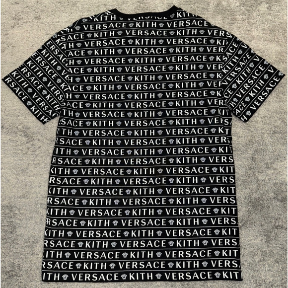 KITH x Versace Black White Monogram Logo Cotton Short Sleeve T-Shirt Medium M - Picture 8 of 10